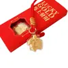 Colgante Llavero Dorado, Oro Puro 999, Año del Caballo, Dios de la Riqueza, Riqueza Instantánea, Amuleto de la Suerte para Bolsos, Juego de Caja de Regalo