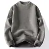 Suéter de Lã Grossa de Inverno Masculino com Gola Meia-Alta Jacquard Texturizado Acolchoado Quente Roupa Íntima Pulôver de Tricô Masculino