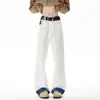 Jeans blancos con estampado de serpiente y dobladillo enrollado para hombre, pantalones con vibra de la alta calle americana, diseño de nicho, pantalones de pierna recta ligeramente acampanados