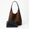 Bolsa Feminina 2026 Bolsa Tote Clássica Retro com Estampa de Leopardo, Bolsa de Ombro Casual de Grande Capacidade para Mulheres