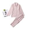 Ropa de Casa Japonesa Sencilla de Gasa Doble Capa Algodón Gasa Conjunto de Pijama Sin Costuras Laterales Manga Larga para Hombre y Mujer Cuadros Lunares