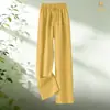 [En stock, 5 colores] Pantalones anchos de algodón y lino para mujer, nuevos pantalones casuales holgados de cintura alta de verano