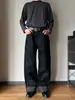 Jeans reto preto estilo retrô americano, bainha enrolada, poá, unissex, estilo asiático leve, corte solto, efeito emagrecedor, calça longa de corte clean