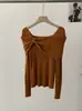 Omalai Punto de un hombro con lazo y manga larga para mujer, otoño e invierno, silueta adelgazante, elegante top básico 5435