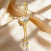 Moda Clásica Europea y Americana Cadena de Mariposa de Cobre y Circonita Anillo para Ombligo Joyería sin Perforación Tira Larga Pinza para Ombligo Anillo Falso para Ombligo