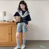 Camiseta de Manga Corta para Niña Verano 2026 Nuevo Estilo Conjunto Coreano para Niñas Top de Media Manga Camiseta Grande para Niños Conjunto de Dos Piezas