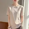 Camiseta de Manga Corta de Algodón Puro para Mujer, Cuello Redondo, Sin Cremallera, Hombros Descubiertos, Talla Grande, Top Holgado de Manga Media, Nuevo Estilo Verano 2026