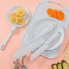 Em estoque, conjunto de facas para jardim de infância, utensílios de mesa para educação infantil, tábua de corte de plástico para ensino, faca de corte de melão e frutas, faca de bolo
