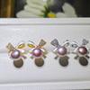 Soporte para Aretes DIY S925 Lindo Moño Zirconia Gota de Aceite Accesorios para Aretes VW Diseño Francés Aretes para Mujer