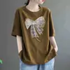 Camiseta de imitación de algodón de manga corta para mujer 2024 verano nueva holgada talla grande ropa para mujer ropa para madre de mediana edad camiseta de media manga