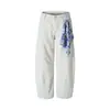 Tela Colgante de Cuadros Azules Jiamu Blanco Neutro Pantalones Casuales Scimitar Bolso Americano Baggy Pantalones Holgados de Pierna Ancha Sickle para Hombres y Mujeres