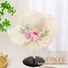 Día del Maestro Sombrero de Paja Floral Hecho a Mano Materiales DIY Sombrero Estilo Francés con Flores Secas Sombrilla Sombrero de Sol para Adultos Actividad de Calentamiento