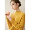 Suéter de moda jacquard de cuello medio 100% cachemira para mujer, otoño e invierno, grueso, holgado, versátil, camisa base de punto