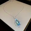 Pingente Pérola Mar Azul! Colar de Cristal Gota d'Água Flor de Zircônia Corrente para Clavícula Estilo Francês de Luxo Leve Colar com Senso de Design de Nicho
