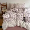 Juego de Cuatro Piezas con Borde de Encaje Vintage Clase A, Engrosado Otoño e Invierno, Fresco Juego de Ropa de Cama de Lino Floral