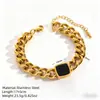 Acero de Titanio Dorado Cubano Grueso Collar Mujeres Hip Hop No se Desvanece Exagerado Acero Inoxidable Negro Cuadrado Pulsera Collar Conjunto