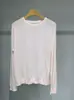 Camiseta básica de punto de cachemira de triacetato ~ top de punto fino de manga larga y cuello redondo para mujer, holgado y versátil para usar como prenda exterior en otoño e invierno