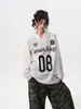 Camiseta deportiva holgada estilo americano con estampado de letras, cuello en V, top casual, camiseta de manga larga para hombre, unisex, fresca y transpirable, nuevo estilo biker