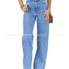 2025 Amazon Transfronteiriça Novos Jeans Femininos Stretch Lavados Azul Claro Europeus e Americanos Calças Longas Retas de Perna Larga