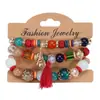 Pulseira Color Block Personalizada para Mulheres, Pulseira de Contas de Vidro Boêmia Multicamadas, Torre Eiffel com Borla, Venda Quente Transfronteiriça