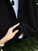 Camisa de espiga azul oscuro para hombre otoño retro a cuadros texturizados camisa casual prenda exterior cárdigan chaqueta con solapa