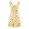 Vestido de Verão 2026 para Mulheres, Moda Europeia e Americana, Estampa Xadrez, Babados, Mangas Curtas Volantes, Renda, G57752