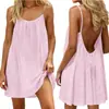 Vestido Mini Plissado Liso de Seda de Gelo Costas Nuas Alcinha Cruzada, Vestido de Praia para Férias para Mulheres, E-commerce Transfronteiriço Europeu e Americano 2026 Amazon