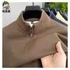 Suéter de Forro Polar para Otoño e Invierno con Media Cremallera para Hombre, Nuevo Color Sólido, Cuello Alto, Camiseta Casual de Manga Larga, Camiseta Base para Hombre