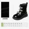 Botas Snafy Kidsren de Cano Médio para Meninas Botas de Inverno 2025 Novas Moda para Meninas Pequenas Botas Curtas de Couro Camurça Preto Plus