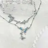 Colar Borboleta Azul Dupla Camada Moda Doce Nicho Versátil Temperamento Luxo Leve Simples