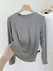 Camiseta de Manga Larga de Color Sólido con Cuello Redondo y Base de Canalé Suave y Delicada para Mujer 2026 Ropa Interior Hombro Normal Camiseta Casual