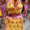 Novo Biquíni Três Peças Feminino Floral Thai Nicho Ins Tecido de Toalha com Recorte Efeito Emagrecedor Alça