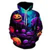 Sudadera con Capucha para Festival de Halloween Transfronterizo Europeo y Americano, Cabeza de Calabaza de Terror, Impresión Digital 3D, Sudadera Casual con Capucha, Suéter de Manga Larga