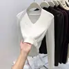 Nuevo Top Térmico Esponjoso de Cuello en V Adelgazante para Mujer Otoño/Invierno 2026 Hombro Normal Elegante Versátil Cálido ins