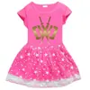 Vestido Infantil Novo 2023 Cruzamento de Fronteiras Algodão Estampa 3D Desenho Animado Estrela Lua Malha Manga Curta Vestido Princesa