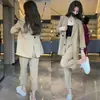 Conjunto feminino plus size com fenda nas costas, moda primavera estilo coreano, conjunto de duas peças elegante casual com calça cropped, atacado transfronteiriço
