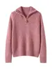 26 Nuevo Patrón Otoño/Invierno Cachemir Grueso Cálido Media Cremallera Jersey Suéter de Punto para Mujer Camiseta Base