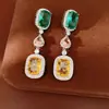 Brincos vintage de agulha de prata com zircônia, brincos de franja em formato de gota d'água quadrada, toque de luxo leve e alta qualidade, brincos requintados