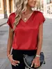 Camiseta Satinada de Cuello en V Estilo Europeo y Americano de Amazon, Top Casual de Satén para Mujer Primavera y Verano, 12 Colores en Stock