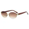 Gafas de Sol Decorativas Ovaladas con Cabeza de Leopardo de Borde Cortado Sin Marco Europeas y Americanas Nueva Moda Estilo Callejero Protección UV Gafas de Sol Transfronterizas