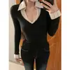 Camisa de Capa Falsa de Dos Piezas, Nuevo Top Estilo Coreano, Camiseta de Manga Larga con Forma de Corazón Dulce para Mujer, Ajuste Delgado para Otoño e Invierno