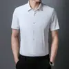 Camisa Masculina de Manga Curta com Stretch Lapela Business Slim Fit Cor Sólida Sem Costura Verão Fresca Seda Gelo Seda de Gelo Top