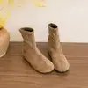 Botas Nuevas para Mujer Botines Adelgazantes Botas Retro Elásticas Punta Redonda Western con Altura Interior Martin Boots 2026 Moda Gamuza No