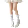 MeiasLolita com Renda na Borda, Meia-Calça, Cor Off-White com Laço Preto, Meias de Rede Vazadas, Meias Curtas JK, Exclusivamente para Exportação Transfronteiriça