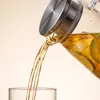 Jarra de vidro para água fria com tampa de bambu, resistente ao calor, com filtro embutido, adequada para uso doméstico, sala de estar, chá de frutas e bebidas