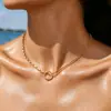 Colar de Aço Banhado a Titânio PVD com Anéis Emendados para Mulheres, Corrente para Clavícula com Design Exclusivo Dourado 18K Não Desbota, Atacado Transfronteiriço Personalização
