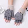 Nuevos Guantes de Invierno para Estudiantes, Guantes de Cachemira de Medio Dedo con Cubierta Plegable, Guantes de Pareja, Guantes Cálidos de Jacquard Tejido al por Mayor