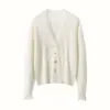 Nuevo cárdigan de cachemira con ribete de encaje soluble en agua para otoño e invierno, cuello en V para mujer, cachemira agradable a la piel, corte holgado, capa base de punto de talla grande
