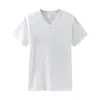 210gCamiseta Branca com Gola V Manga Curta Masculina e Feminina Camisa Básica Branca Pura Top Simples de Algodão Puro para o Verão