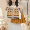 Conjunto para Meninas Outono Novo Estilo Bebê Estiloso Suéter Colete Fair Isle Renda Camada Base Calça Wide-Leg Infantil Tendência